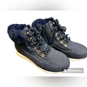 Navy Blue Fur Ankle Boots